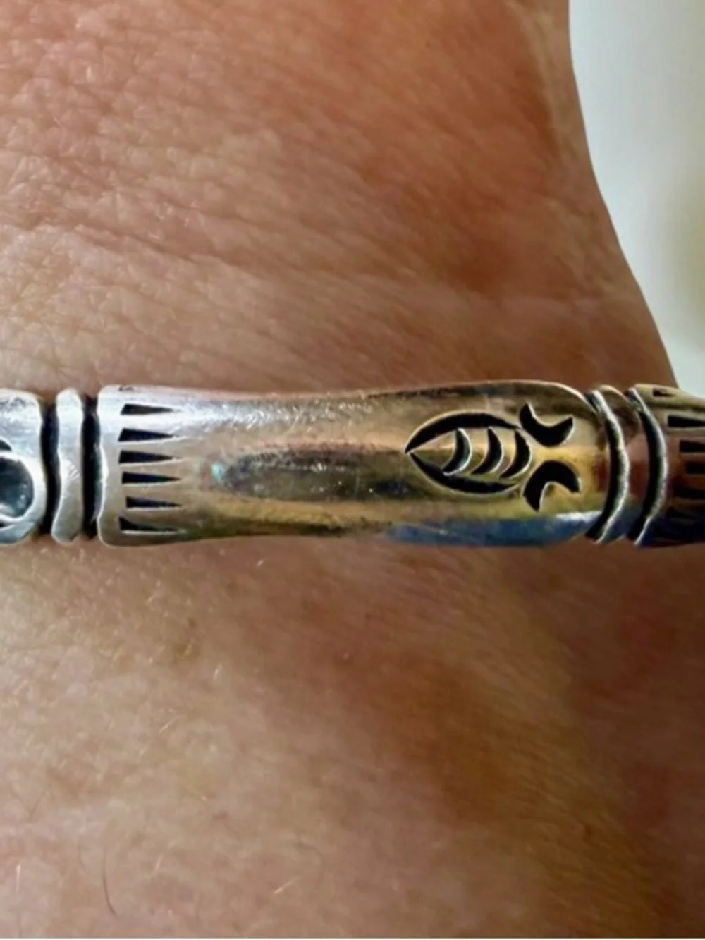Vintage 925 Sterling Silver Southwestern Stamped Cuff Bracelet 8” 15.1g
